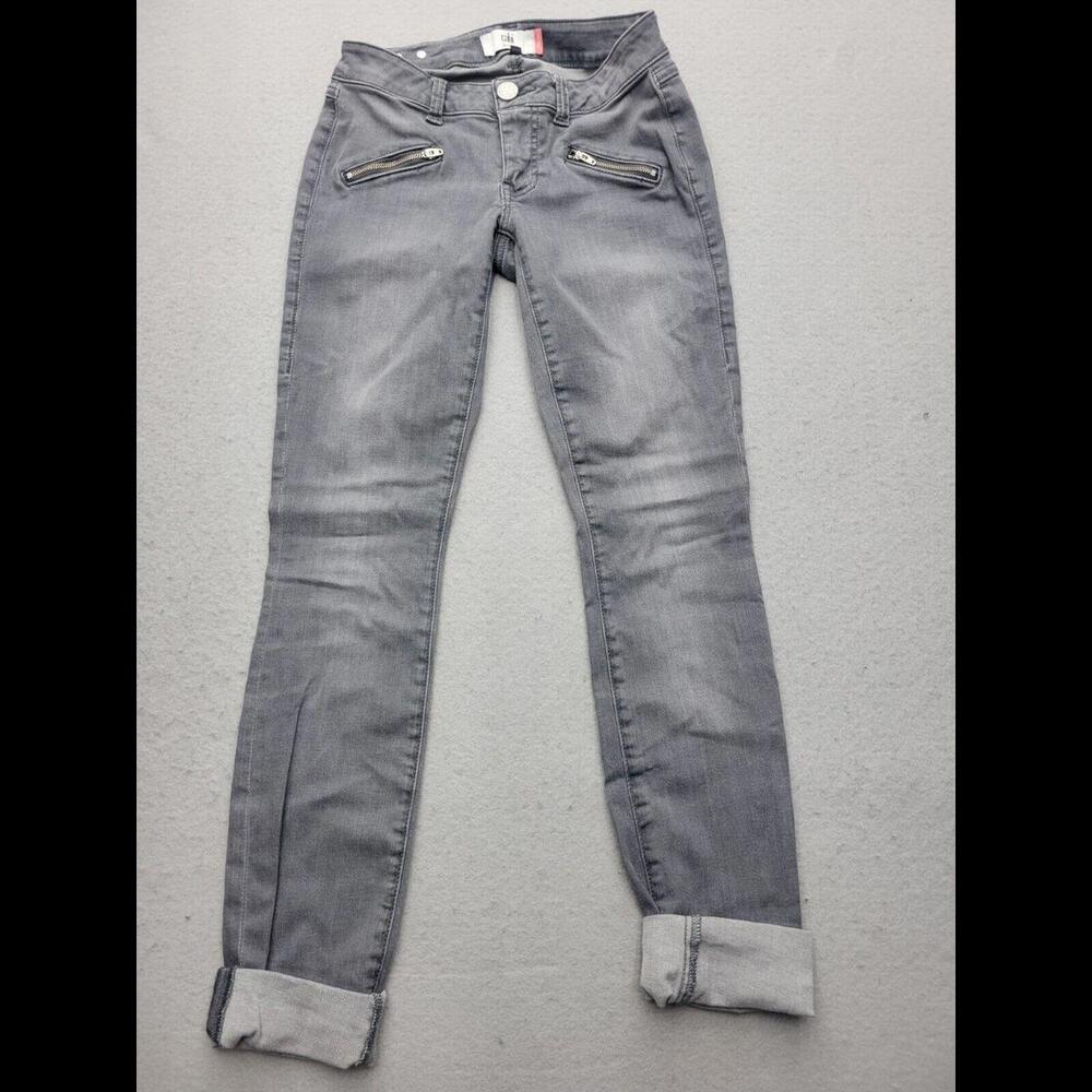 Cabi Women Jeans 0 Gray Skinny Light Wash Cotton Blend Low Stone Washed